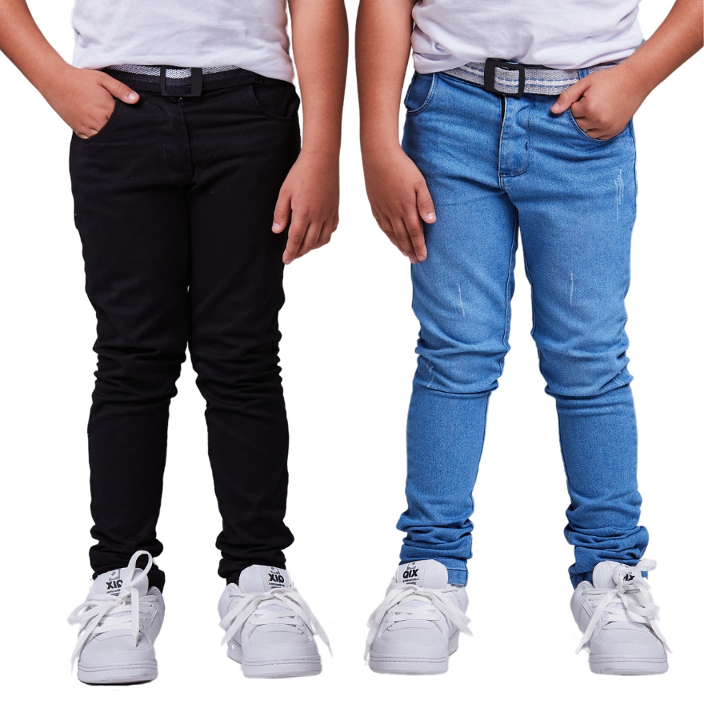 Kit 2 Calça Jeans sarja Masculina Infantil Meninos 2 Ao 16 Ano