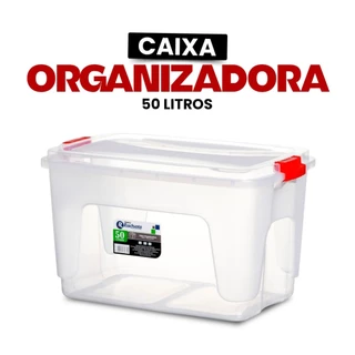Caixa Organizadora 50L Transparente Com Trava - Rischioto- Guarda brinquedos, utensílios, reforçada, transparente-multiuso