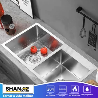Cuba Cozinha Gourmet Pia Aço Inox Dupla Quadrada Preta