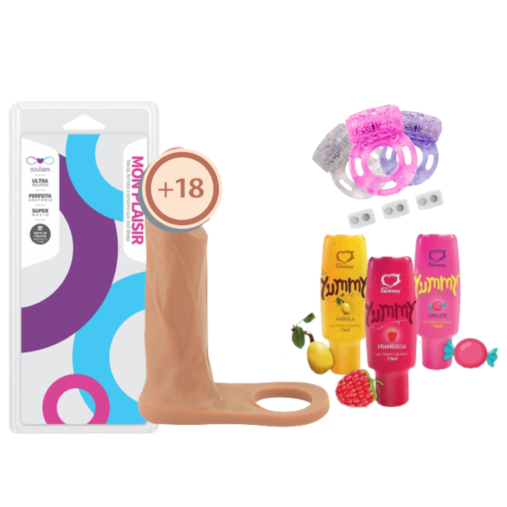 Kit Anel Companheiro Dupla Penetração 16cm + Anel Peniano Vibro + 03 Gel  térmico comestível | Shopee Brasil