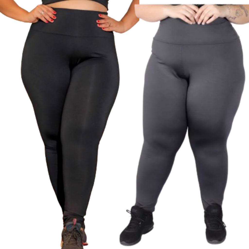 moda-plus-size-Kit 4 Calças Leg Gabriela Fitness Lisa Feminina Suplex Cos  Alto 1133