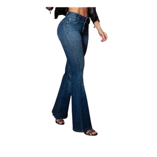 Calça Flare Jeans Lycra Bojo Modela BumBum Barra Larga