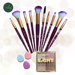 Kit Maquiagem 14 ITENS - pincel, paleta de sombras/iluminador, esponja de dedo