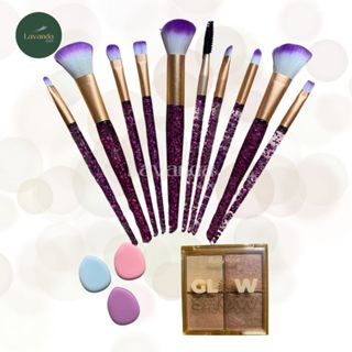 Kit Maquiagem 14 ITENS - pincel, paleta de sombras/iluminador, esponja de dedo