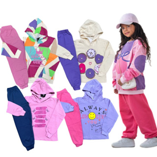 KIT 02 CONJUNTOS de moletom infantil Feminino 4 peças = 2 moletons(1 C/Capuz e 1 S/Capuz) + 2 calças