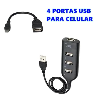 Hub 4 Portas Usb Com Fio De 1 Metro Mobilador + Otg Micro Usb V8 Mobilador Celular Teclado Mouse Pen Drive em Oferta na Shopee