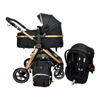 Carrinho De Bebê Europeu Luxo 3 em 1 Roma com Amortecedor + Moisés Berço + Bebê Conforto + Bolsa