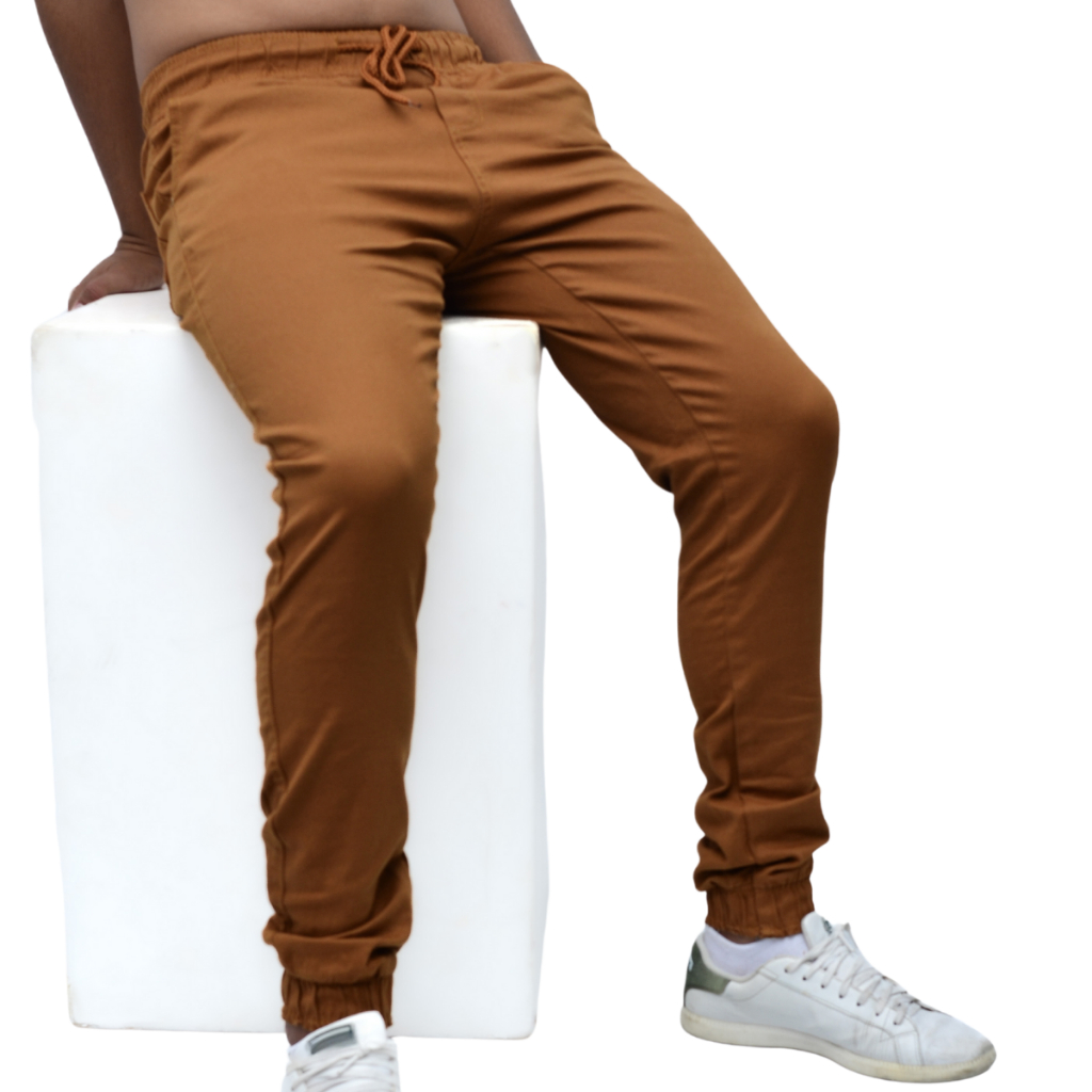 Calça Masculia Jogger Sarja com Elastico Laycra Caramelo LX