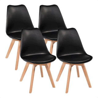 Cadeiras Eames Leda Kit 4 Charles Luisa Saarinen Design Wood Estofada Base Madeira