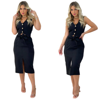 CONJUNTO FEMININO VÁRIAS CORES VESTIDO E CROP