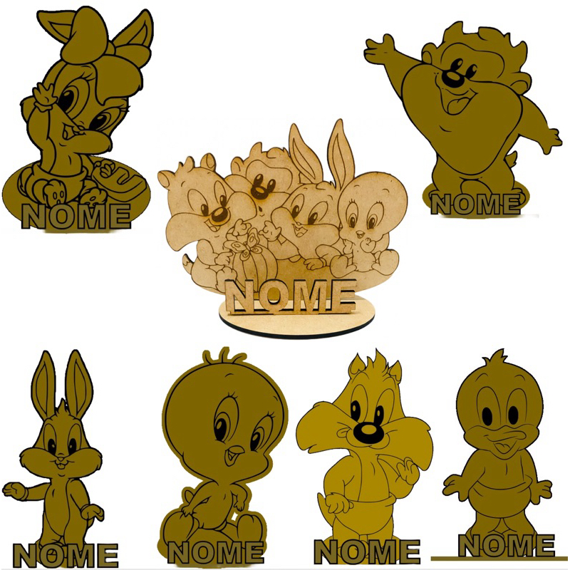 Kit 15 Centro De Mesa De Looney Tunes Baby Personalizado Com Nome Mdf