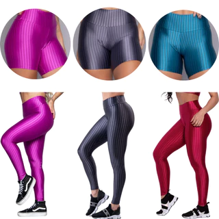 Kit 6 Legging 3 shorts 3D Básico Cintura Alta Fitness Academia + 3 Calças 3D Básico Cintura Alta Fitness Academia