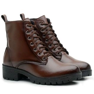Bota Coturno Feminina de Couro Super Linda e Estilosa Confortável com Envio Imediato