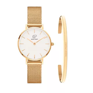 Relógio Feminino Minimalista Dourado Gold 32mm + Bracelete New Port