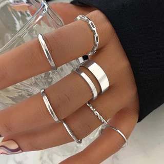 Kit de Anéis Conjunto de Anel Feminino Elegante Minimalista Falange Dourado 7 Peças