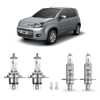 Kit 4 Lampada Farol e Milha Fiat Uno Vivace 2011 2012 2013 2014 2015 H1 H4