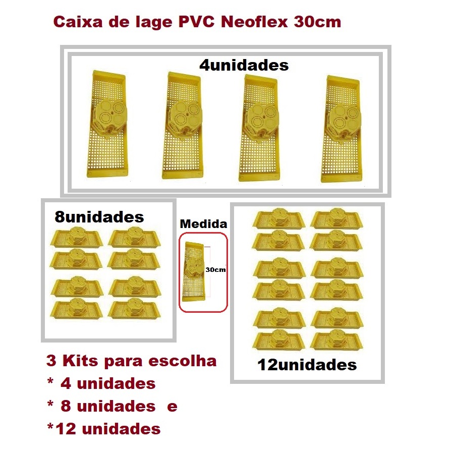 Kits Caixas de Laje PVC 30cm Amarela c/ Suporte Neoflex