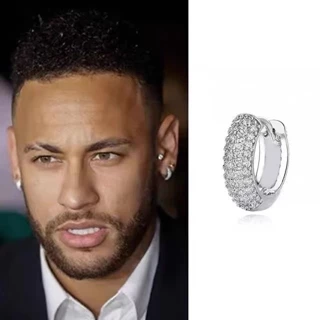 Brinco Masculino Argola Prata 925 Cravejada Neymar Zirconia 5A Feminina Brinco Argola Hip Pop