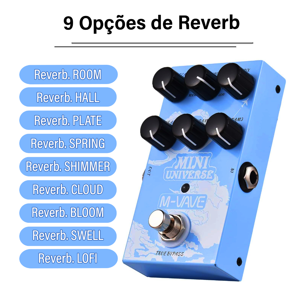 M-vave Mini Universe Digital Reverb Pedal 9 Efeitos de M-vave Mini Universe Digital Reverb Pedal 9 Efeitos de