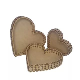 Trio De Bandeja Pérola Coração MDF Cru
