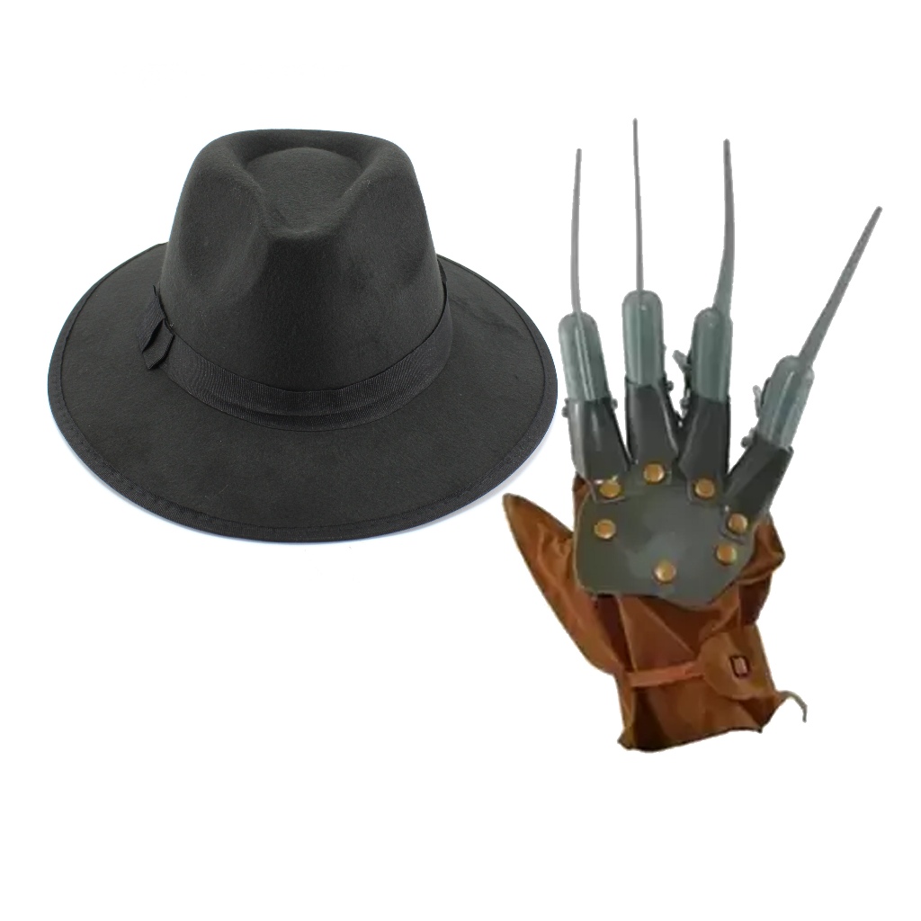 Kit Fantasia Freddy Krueger Adulto Garra E Chapéu 2 Pçs