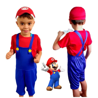 Fantasia Super Mario Bros Curto Infantil menino- Envio Rápido