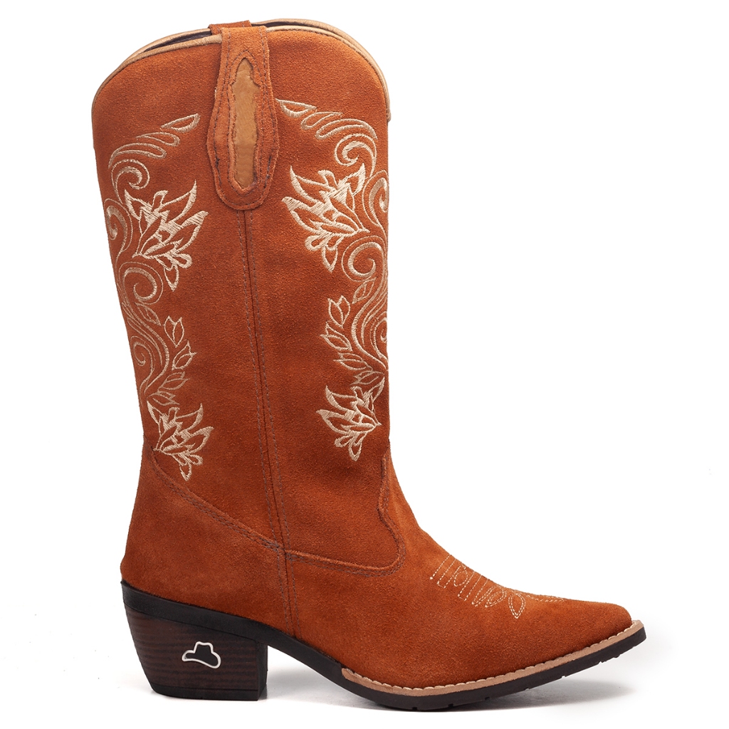 Bota Western Feminina Texana Country Cano Alto Bordado Bico Fino ...