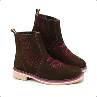 Botina Feminina Bota Country Couro Nobuck Bico Quadrado Texana Montaria Rodeio