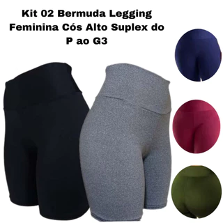 Kit 2 Bermuda Legging Cós Alto Liso Bermuda Academia