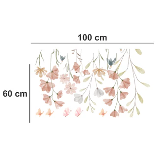 Adesivo sem fundo galho de flores rosé borboletas em recorte 1Lx60A