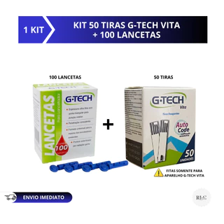 kit 50 Tiras para Medição de Glicose G-tech Vita + 100 Lancetas para Lancetador 28g em Oferta na Shopee