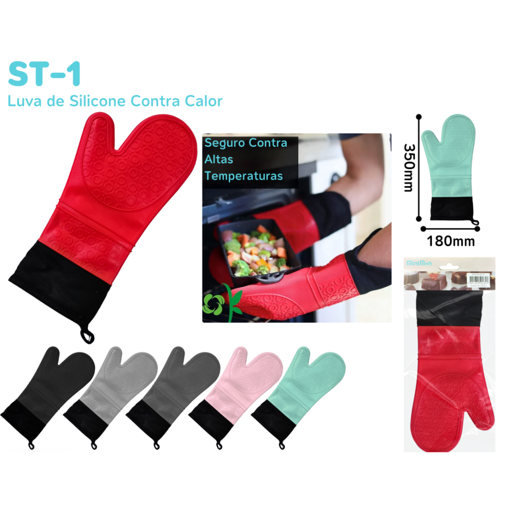 Luva Térmica de Cozinha Silicone Forrada Forno Fogão Pegador Protetora Alta Temperatura Multiuso Lavável ST-1 1 UNIDADE