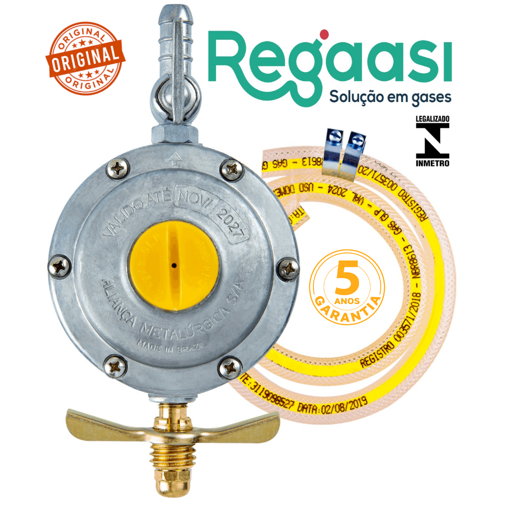KIT REGULADOR DE GÁS DOMÉSTICO 506/01 ALIANÇA 2KG + MANGUEIRA 1,20M