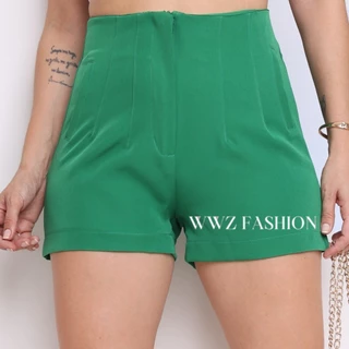 WWZ Fashion Shorts Alfaiataria Cintura Alta Bolso Fake Short Zr 9256