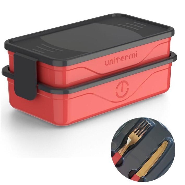 Organizador de Marmita com Talheres e 2 Compartimentos Califórnia Térmico Fit Unitermi de 1,3 Litros Marmiteiro