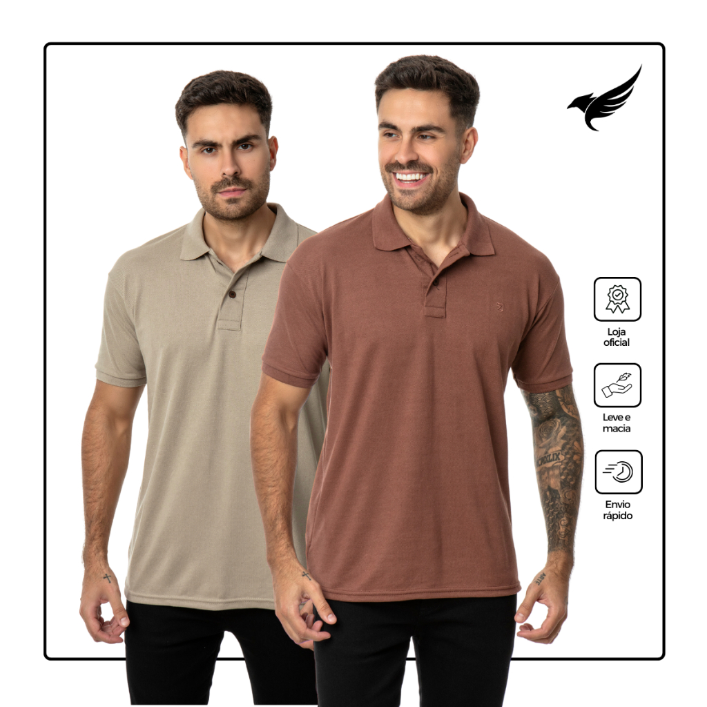 KIT 2 Camisas Polo Masculina Piquet Premium