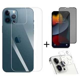 Kit 3em1 Pelicula Ceramica Tela 9D Anti-Espiao + Pelicula Traseira + Pelicula de Camera Compativel Com iPhone 15 / 15 Plus / 15 Pro / 15 Pro Max