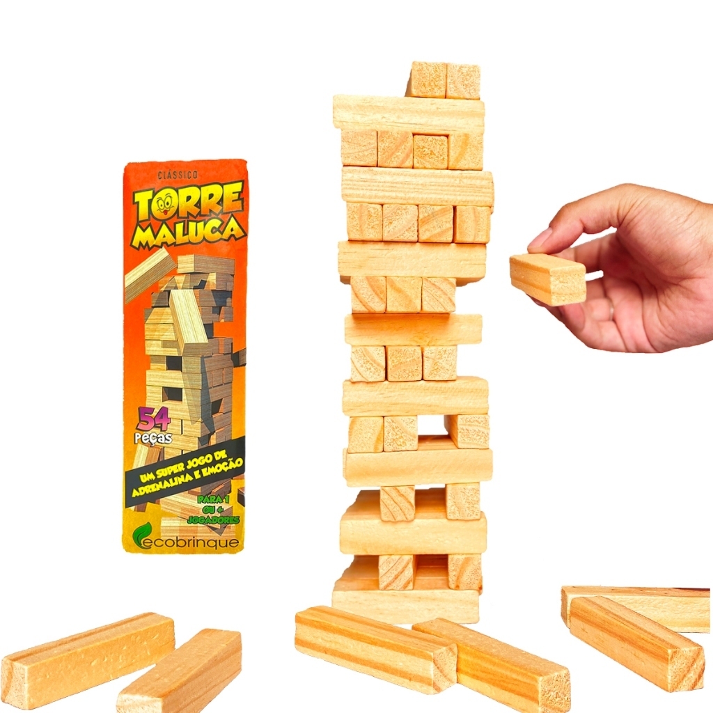 Torre maluca / Caiu perdeu / Pais e filhos / Jogos de mesa / Puxou tombou / Jenga / Torre de equilíbrio54 peças em madeira