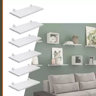 Kit 6 Prateleira Decorativa em madeira mdf pra organizar sala quarto infantil escritório lavanderia