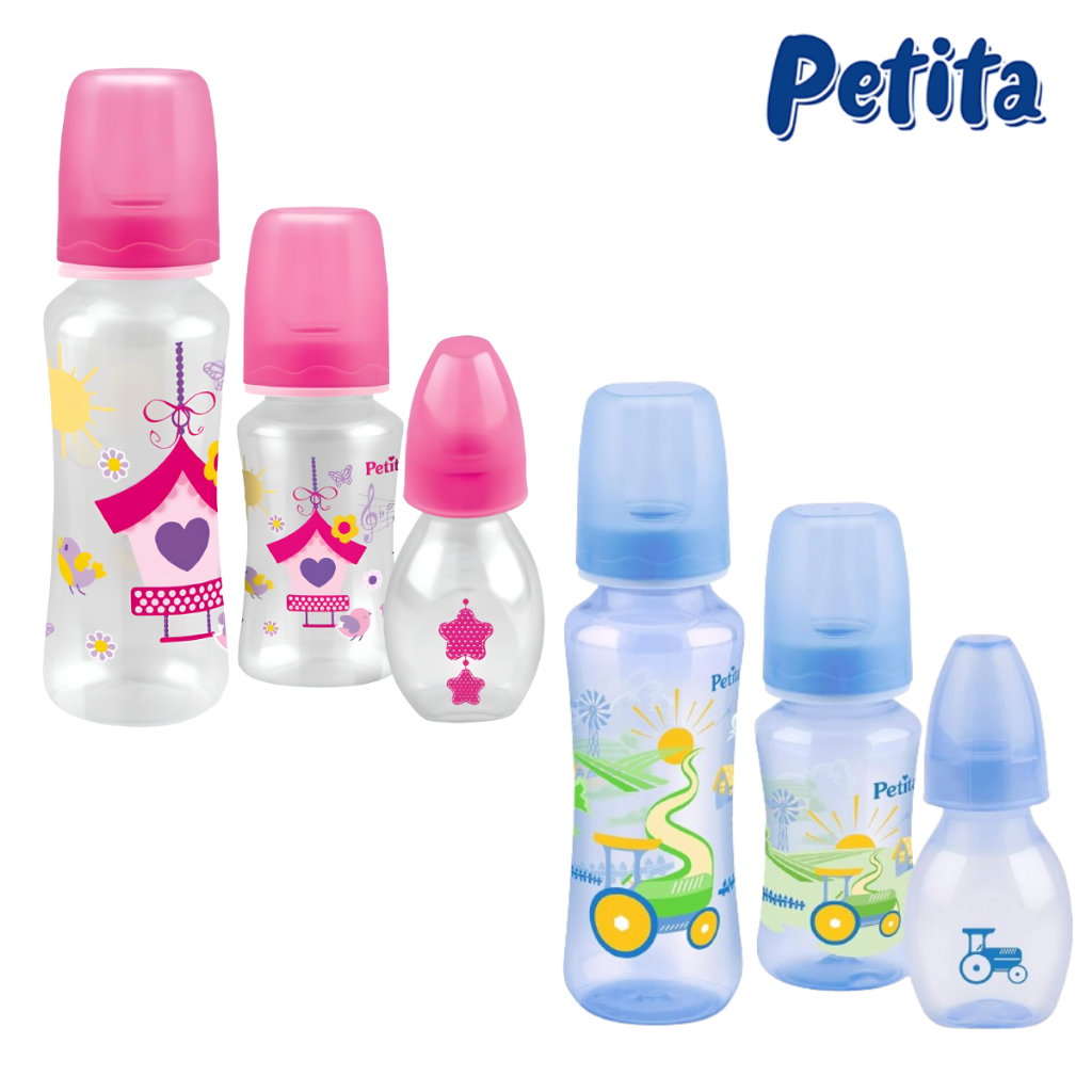 Kit 3 Mamadeiras Petita com Chuquinha Bico Reto 100% Silicone 60/140/240 mL