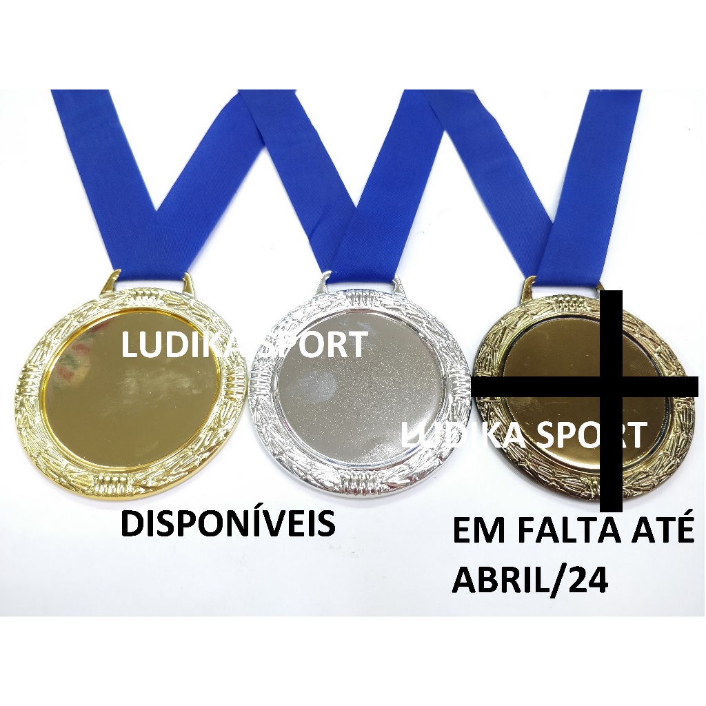 Medalha Metal Grande G2 6,6cm 44g 3mm Ouro e/ou Prata e/ou (Bronze EM FALTA) - V24D - Com Fita - Adesivo Personalizável - Recomendada: Melhor Namorado, OBMEP, Olimpiada Matemática, Futsal, Corrida Evanglística, Caminhada da Família, Handebol, Pokemon