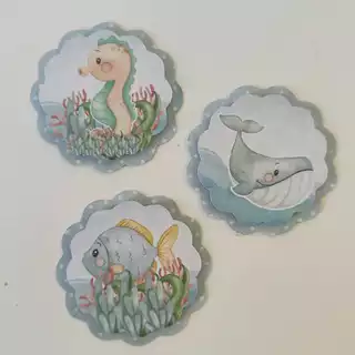 Aplique 3D Escalope Fundo do mar Aquarela