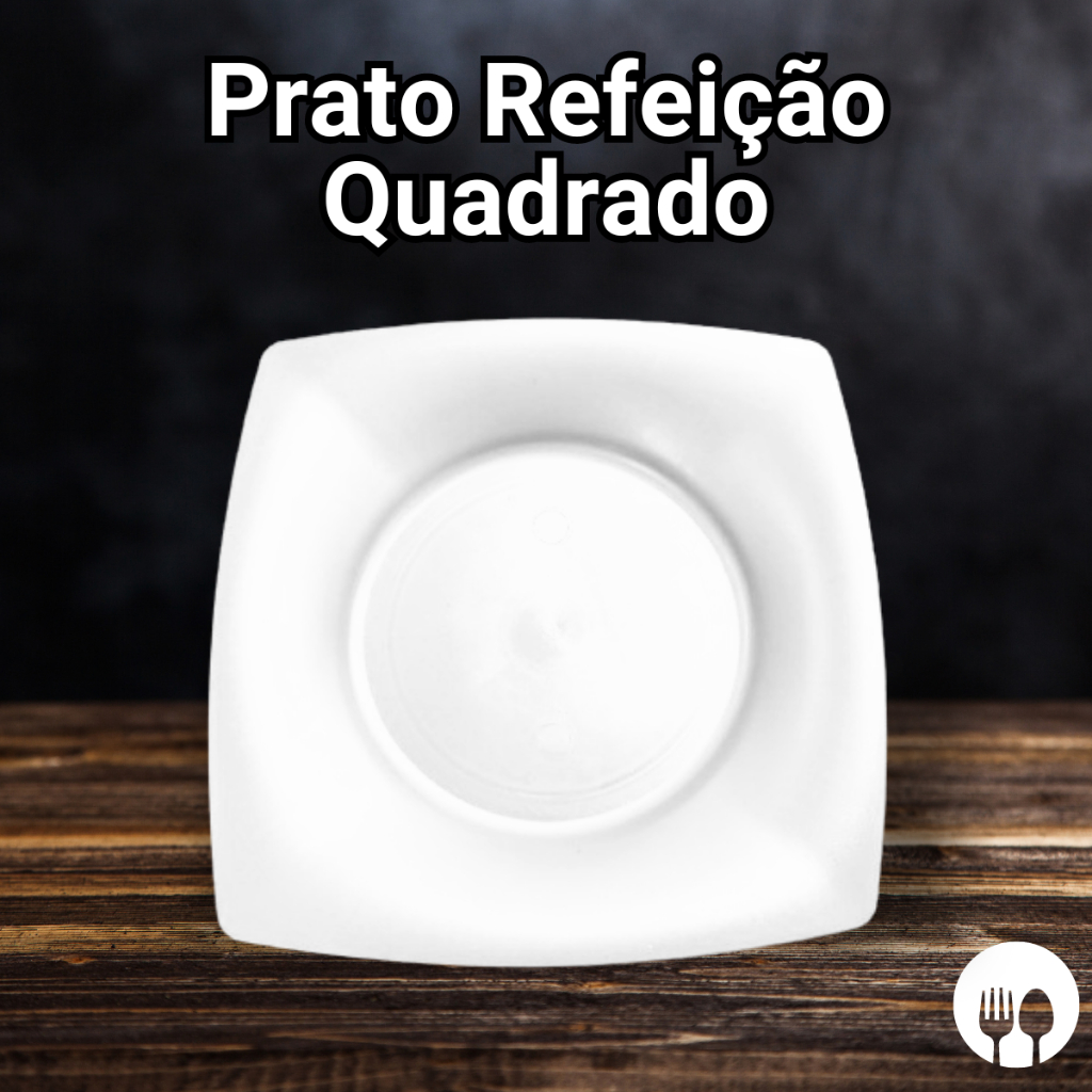 Kit 50 pratos plástico quadrado refeição janta churrasco