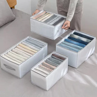 Caixa Organizadora Com 7, 9 ou 12 Divisórias De Guarda Roupa Armário Closet Para Armazenar Calças Jeans Camiseta Roupas Íntimas Separador De Roupa Caixa Multifuncional Dobrável Para Roupas De Gaveta Branco/Cinza