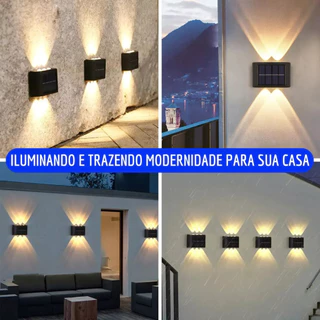 Kit com 8 Arandela solar 6 leds jardim escadas muros piscina decoração