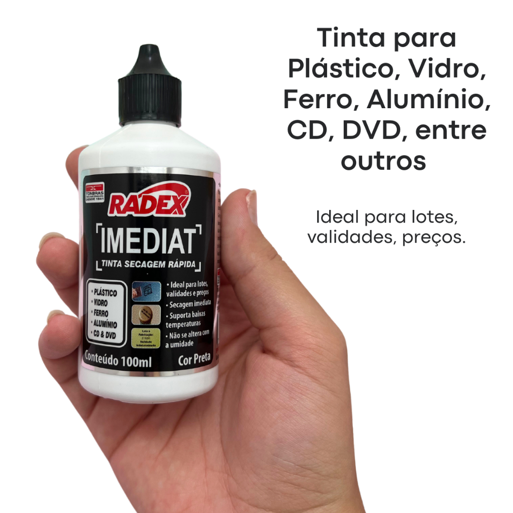 Tinta Para Carimbo Secagem Rápida Para Plástico 100ml Radex