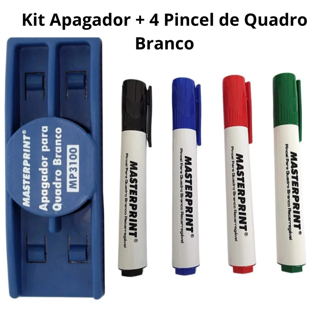 Kit 4 Pincel Para Quadro Branco Diversas Cores Recarregável + Apagador ...