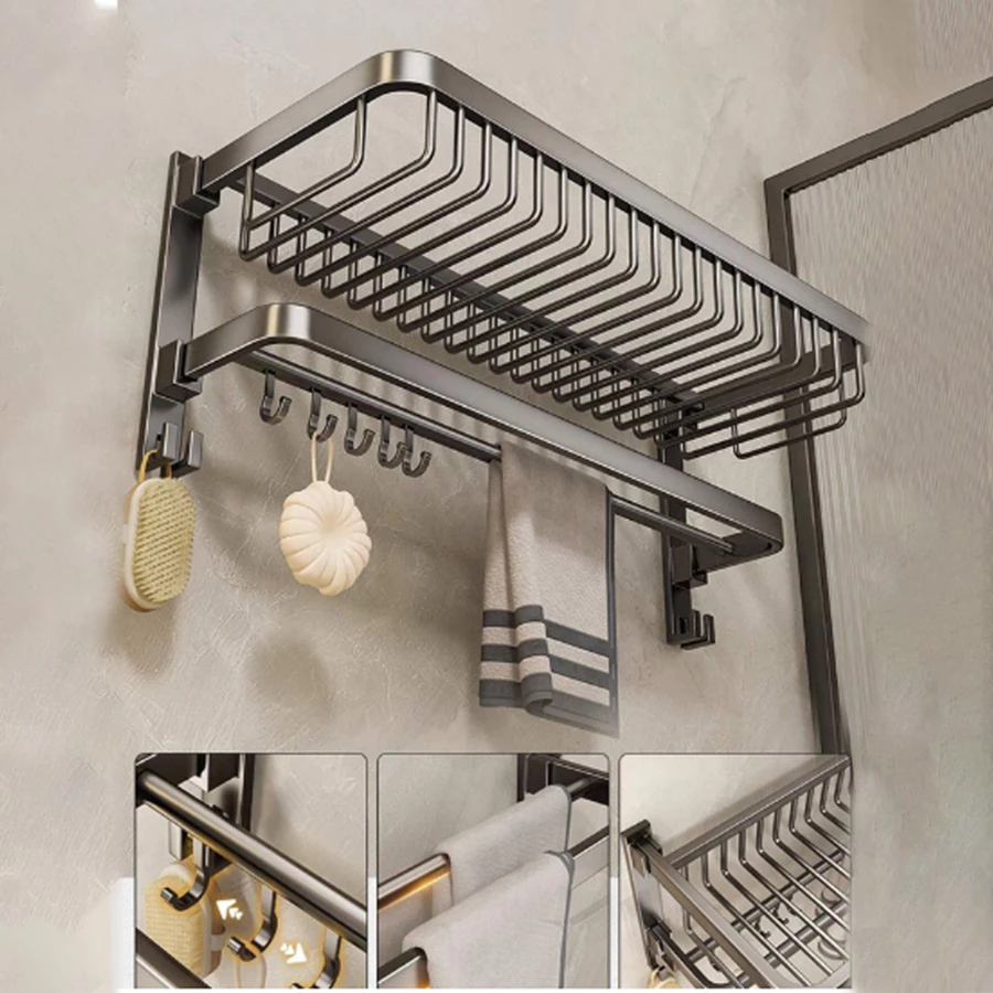 Porta Toalha Prateleira Organizadora C/ Ganchos Luxo Elegante Premium Retratil 90° — foto 2 de 4
