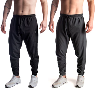 Kit 2 Calças Elast Fit Jogger Masculina Flexível Bolsos Laterais e Zíper no Punho