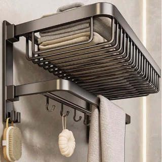 Porta Toalha Prateleira Organizador C/ Ganchos Retratil 90° Luxo Elegante Premium
